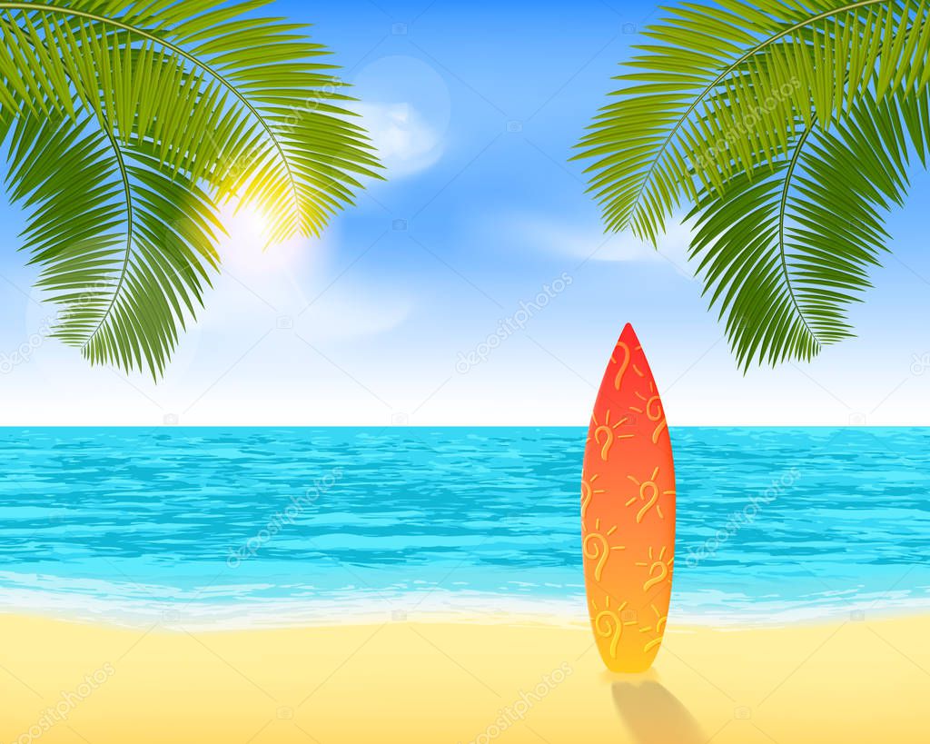 Bright summer vacation background with plage and palms
