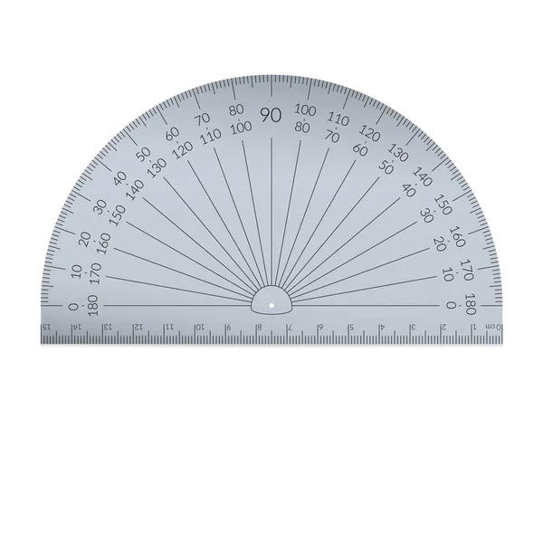 Transportador circular de aluminio con una regla en unidades métricas — Vector de stock