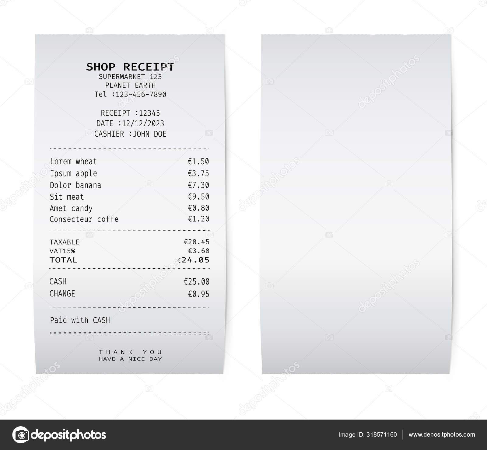 Blank Restaurant Receipt