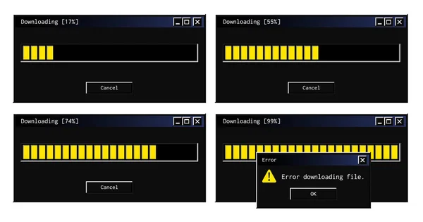 Old Ui of download status bar egy hibaüzenet felugró. — Stock Vector