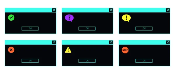 Conjunto de mensajes de error e información y ventanas del cuadro de diálogo . — Vector de stock