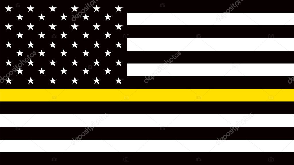 USA flag with a thin yellow or gold line - a sign to honor and respect American Dispatchers, Security Guards and Loss Prevention.
