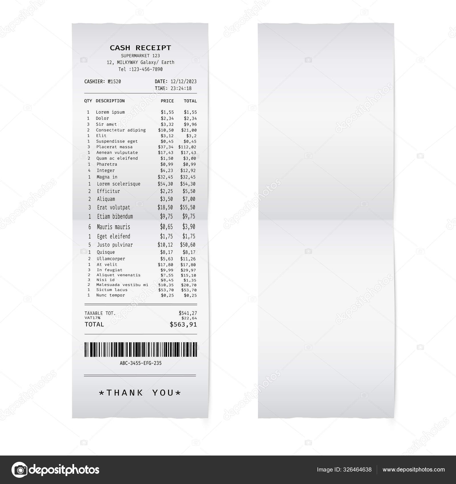 Template of a shop receipt. Mockup of a check from mall Stock Vector ...