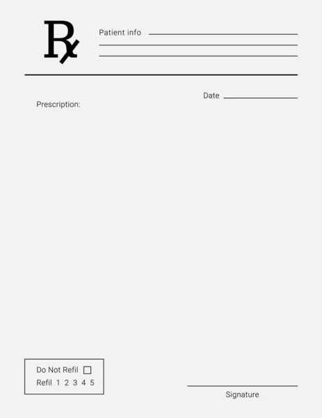 Formulaire Rx vierge pour le traitement médical sur ordonnance et la liste des médicaments . — Image vectorielle