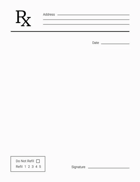 Formulário de receita de Rx em branco. Tratamento médico e lista de medicamentos . — Vetor de Stock