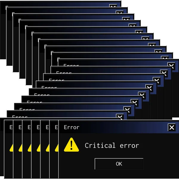 Vintage system komunikat o błędzie popup we współczesnym trybie nocnym dark theme. — Wektor stockowy