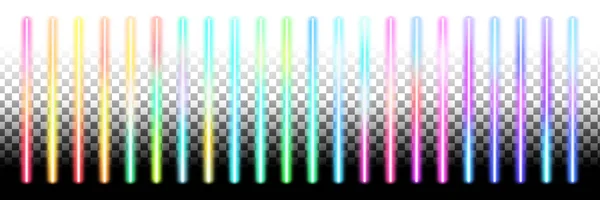 Des néons arc-en-ciel. Des bâtons lumineux. Lignes laser fluorescentes pour milieux blancs et noirs . — Image vectorielle