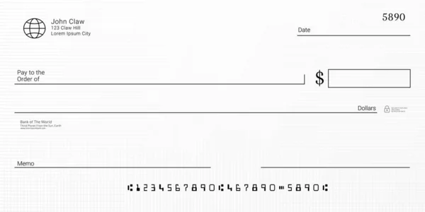 Plantilla en blanco del cheque bancario falso — Archivo Imágenes Vectoriales