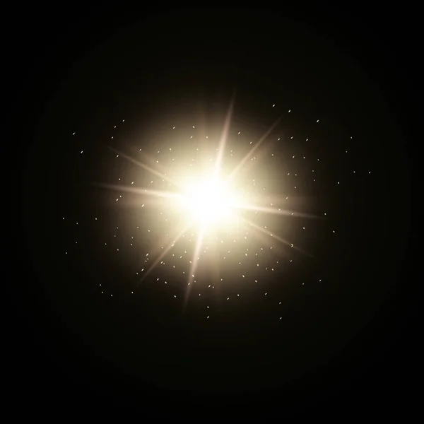 Lens flare. Camera Flash. Sunlight isolated on black background — 스톡 벡터