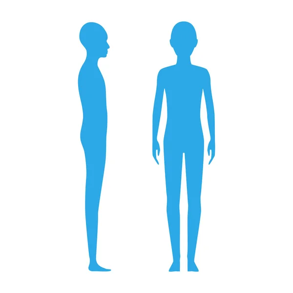 Vista frontal e lateral silhueta do corpo humano de um adolescente. Sexo neutro pessoa . — Vetor de Stock