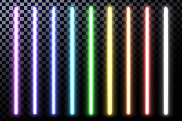 Świecące neonowe patyki. Promienie fluorescencyjne światła laserowego. — Wektor stockowy