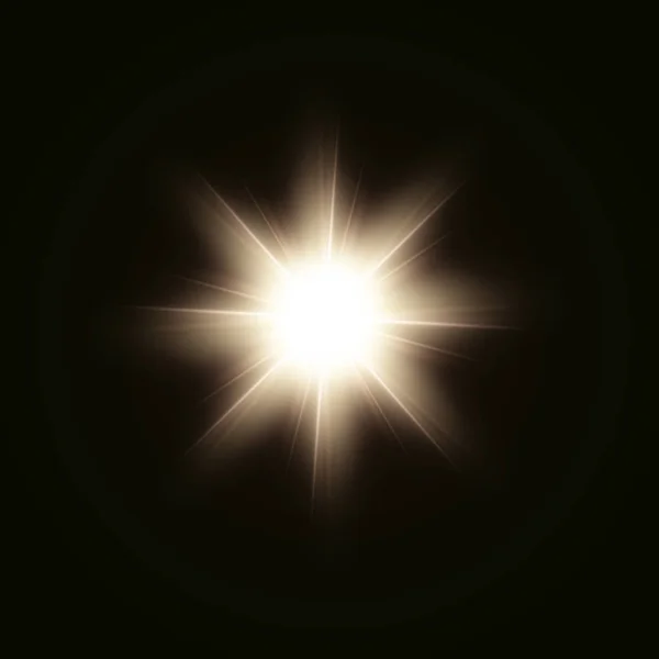 Sunlight or lens flare glowing light from a camera shooting burst of a star. — Stock Vector