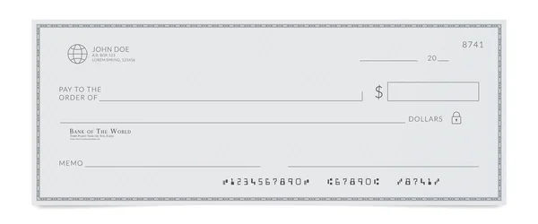 Blank Template Bank Cheque Checkbook Check Page Empty Fields Fill — Stock Vector
