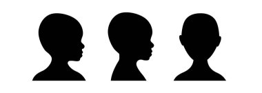 Bebek kafasının ön ve yan görünüşü silueti. İsimsiz çocuk yüzü avatarı