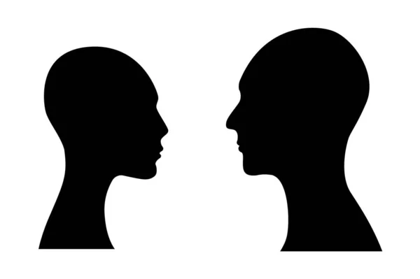 Side View Silhouettes Woman Male Heads — Stock Vector