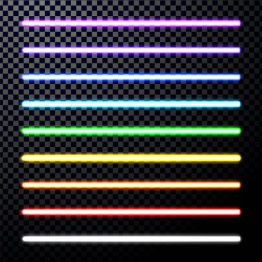 Neon ışıklı çubuklar. Floresan lazer ışınları. Işık huzmeleri.