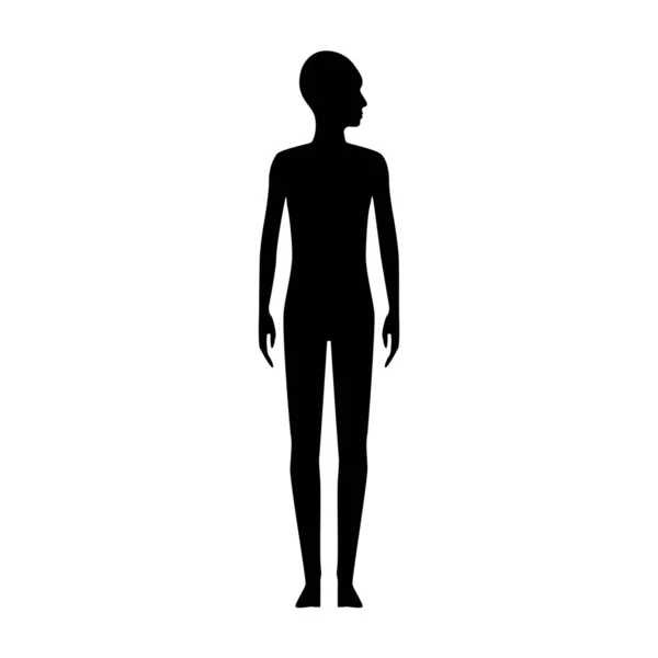 Front View Human Body Silhouette Teenager Head Turned Side — Stock Vector