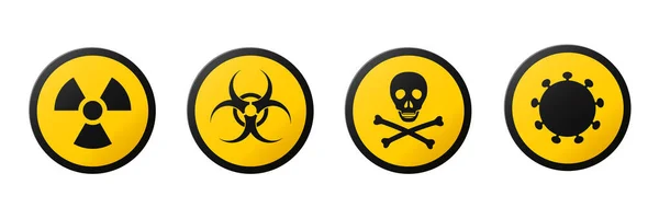 Signes Circulaires Avertissement Danger Rayonnement Ionisant Danger Biologique Coronavirus Poison — Image vectorielle