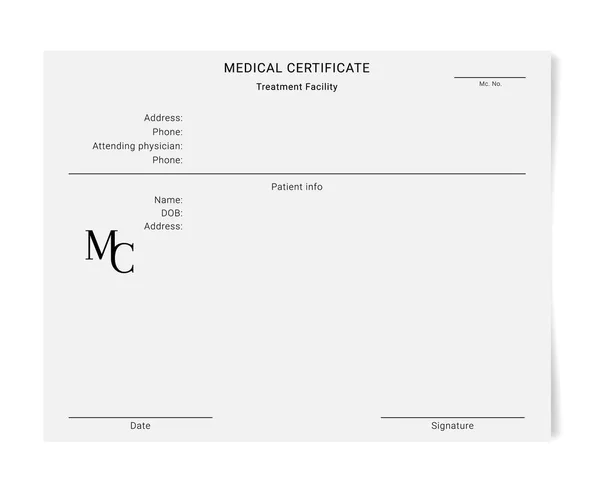 Modèle Certificat Médical Forme Vierge Des Résultats Examen Santé — Image vectorielle