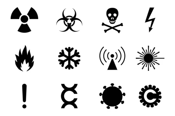 Divers Symboles Danger Danger Icônes Simples Danger Commun — Image vectorielle