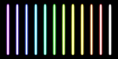 Parlayan neon çubuklar. Lazer ışığının floresan ışınları