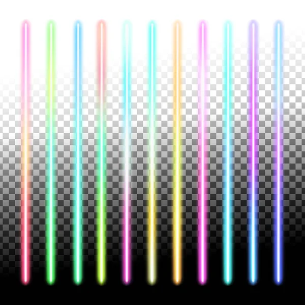 Fluorescent Sticks Glowing Iridescent Neon Lights Both Light Dark Backgrounds — 스톡 벡터