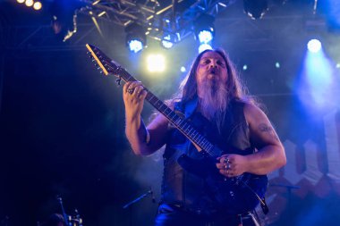 Bergamo, Italy - August 04, 2018: The metal group BULLDOZER performs at METAL FOR EMERGENCY in Filagosto Festival of Filago (BG). Brambilla Simone Live News photographer