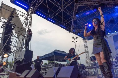 Bergamo, Italy - August 04, 2018: The rock metal group SAILING TO NOWHERE performs at METAL FOR EMERGENCY in Filagosto Festival of Filago (BG). Brambilla Simone Live News photographer