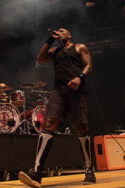 Bergamo, İtalya - 04 Ağustos 2018: Brezilya heavy metal grubu Metal için acil durumda Filagosto Festival Filago (Bg), Sepultura gerçekleştirir. Brambilla Simone canlı haber fotoğrafçı