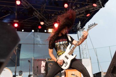 Bergamo, Italy - August 04, 2018: The heavy metal group SKELETOON performs at METAL FOR EMERGENCY in Filagosto Festival of Filago (BG). Brambilla Simone Live News photographer