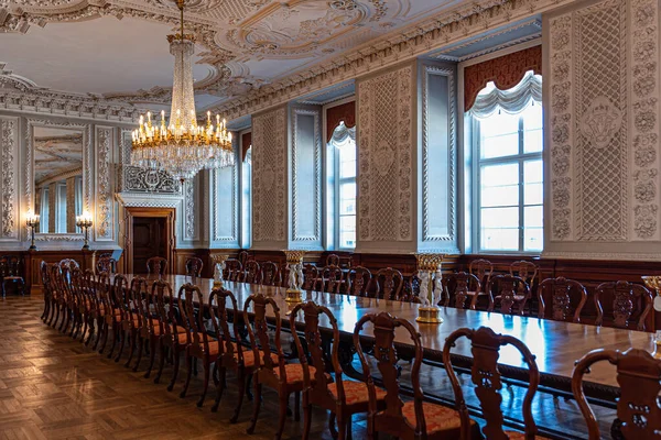 Wnętrza Sal Królewskich Pałacu Christiansborg Kopenhadze Dania Duży Zabytkowy Stół — Zdjęcie stockowe