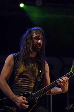 Bergamo, İtalya 26 Ağustos 2016. İtalyan metal grubu EXTREMA, FESTA BiKERS 2016 'da sahne alıyor. Brambilla Simone Fotoğrafçılık Canlı Haberler