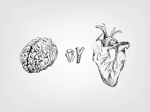 Cartaz de conceito de relações, coração ou mente, cérebro —  Vetores de Stock