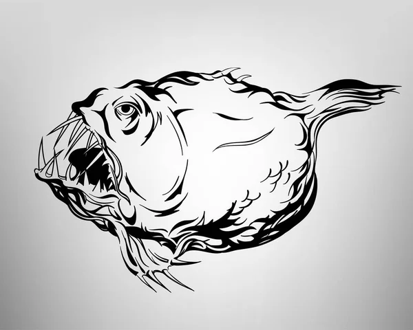 Tatoo Fish Drawing Ink White Black Evil — Stock Vector