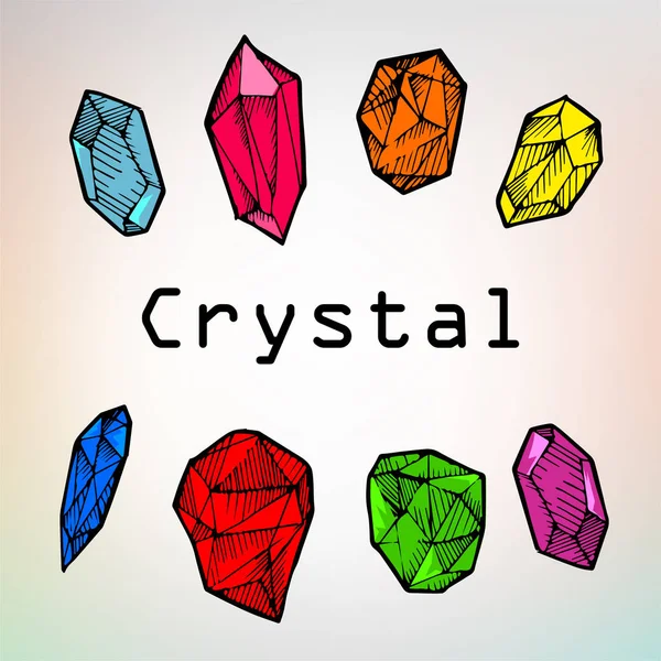 Minerali disegnati a mano e cristalli magici. schizzo — Vettoriale Stock