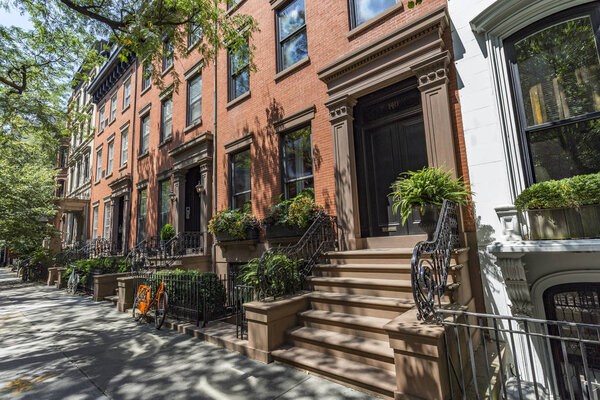 Brooklyn Heights, Brooklyn, New York, USA - July. 20. 2016: Terraced house in the neighborhood of Brooklyn Heights, upper middle class residential neighborhood, Brooklyn New York