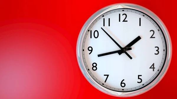 Kitchen clock on a red wall. — Stock Photo, Image