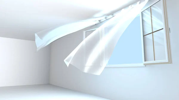 Açık pencere eşiği, saf hava Oda girer. 3D render