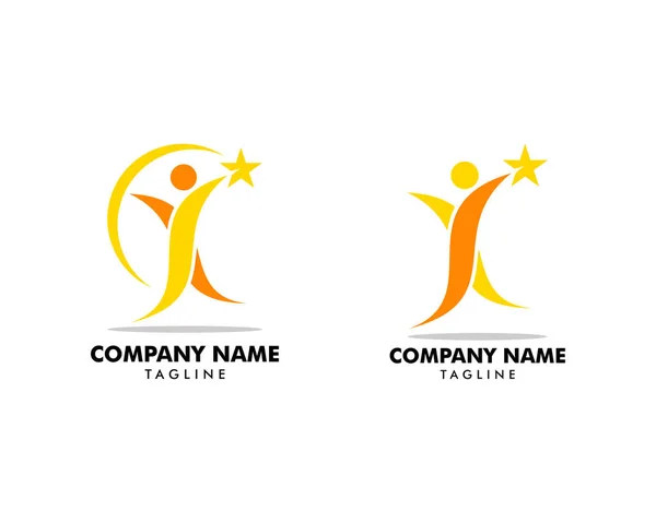 Conjunto de Pessoas Alcance Star Logo Template — Vetor de Stock