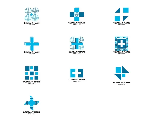 クロスプラス医療ロゴアイコンデザインテンプレート要素のセット — ストックベクタ