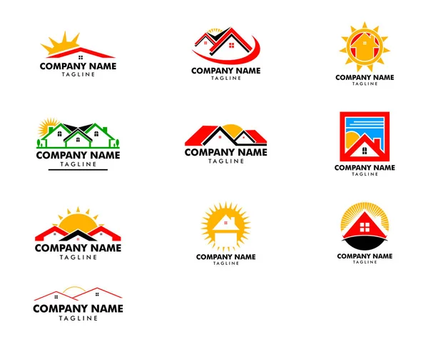 Set of Sun House Logo Design Template — Stock Vector