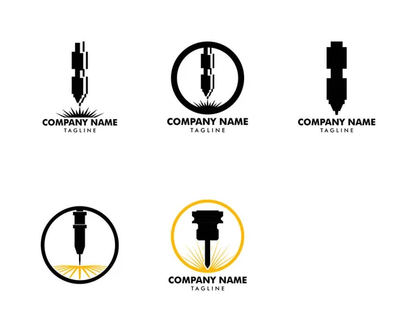 一套激光切割机标志设计图标矢量插画 数控机床头 激光雕刻机 — 图库矢量图片
