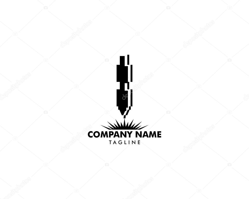Laser Cutting Machine Logo Design Icon Vector Illustration, CNC Laser Machine Head, Laser Engraving Machine