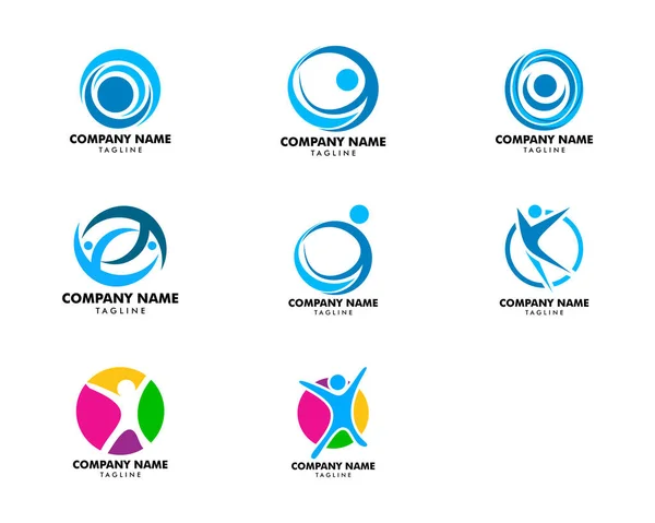 Set People Logo Design Template Circle — Stock Vector
