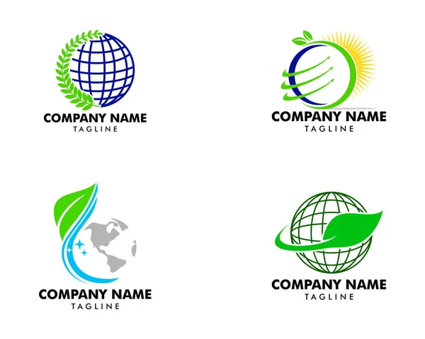 Conjunto Concepto Diseño Logo Naturaleza Global — Archivo Imágenes Vectoriales