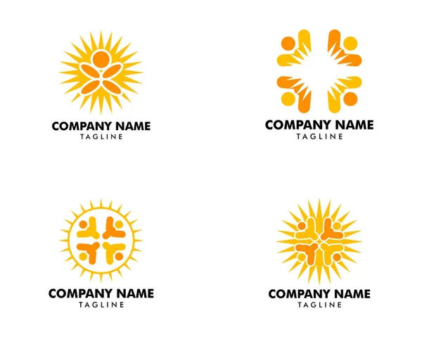 People Sun Logo Şablon Tasarımı — Stok Vektör