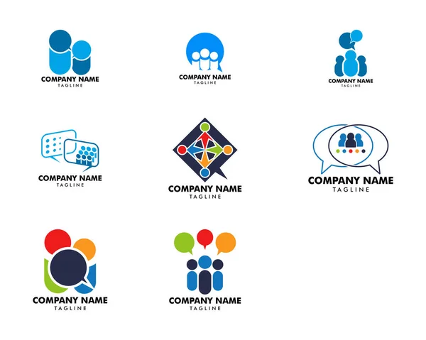 Zestaw Szablon Grupy Ludzie Chat Logo Design — Wektor stockowy