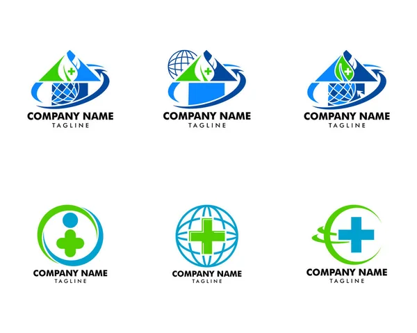 Conjunto Modelo Design Logotipo Médico Mundial — Vetor de Stock
