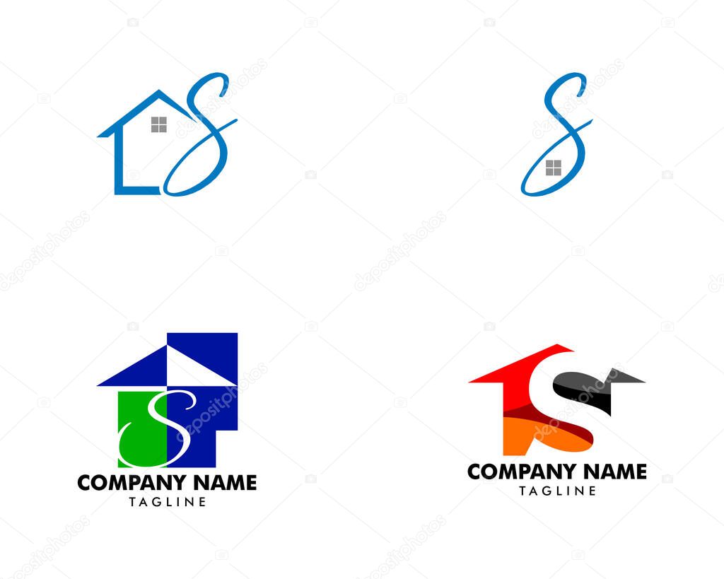 Set of Initial Letter S With House Logo
