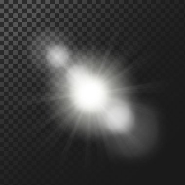 Işınları ile beyaz parlak ışık efekti illüstrasyon vektör ve mercek parlamaları mercek